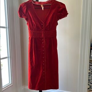 Elegant Red Maeve by Anthropologie Corduroy Button-Down Dress.
